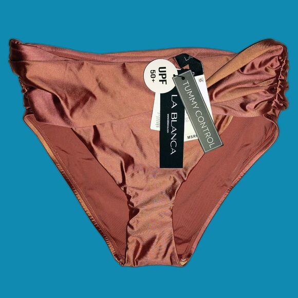 NWT LA BLANCA Earth Goddess Mid-Waist Twist Front Bikini Bottom Size 4 Sienna - Picture 1 of 8